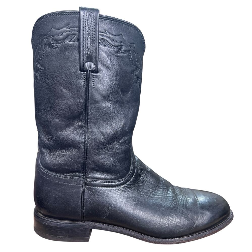 Lucchese 2000 Men's Black Leather Roper Wide Cowboy Size 10 EE